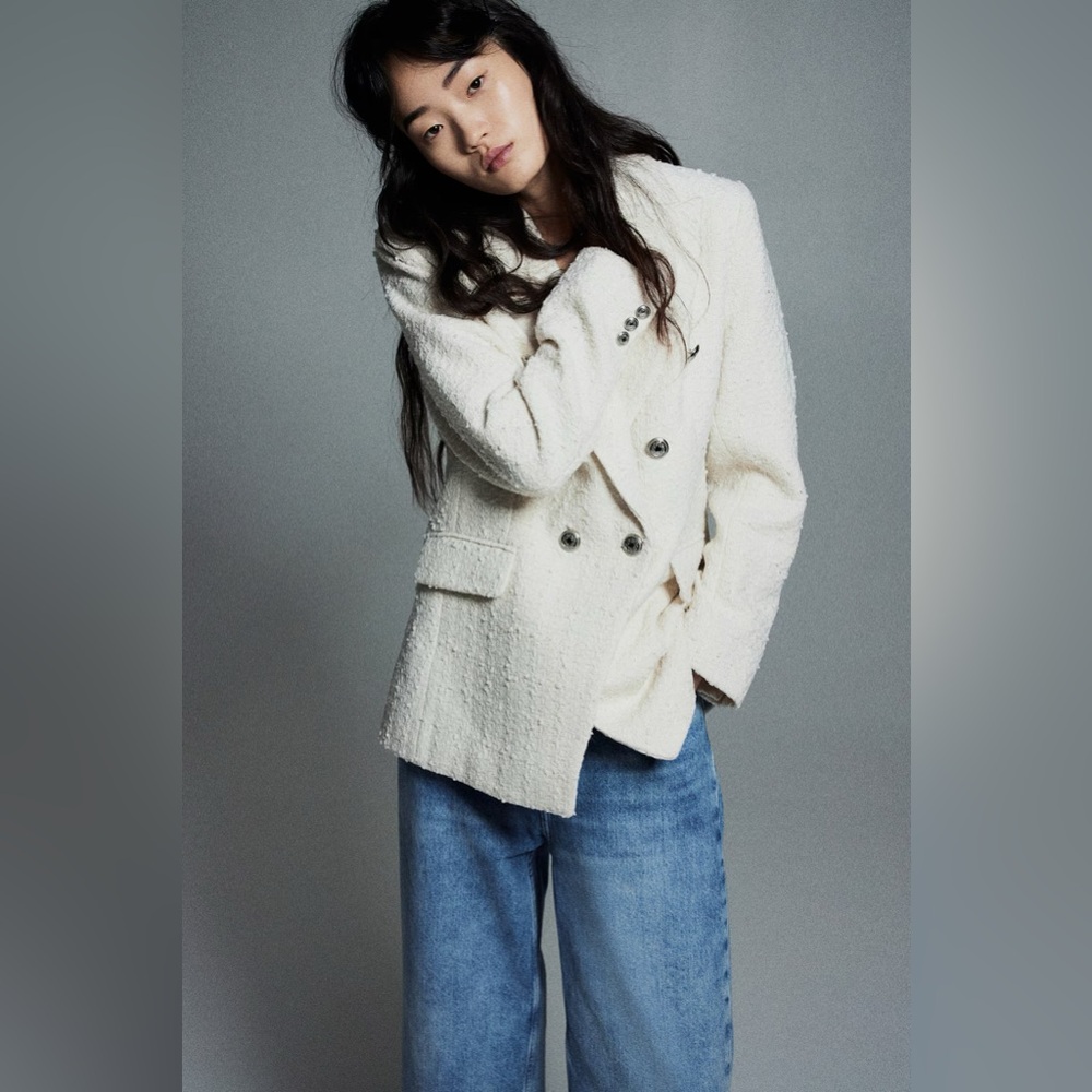 Textured weave double breasted blazer